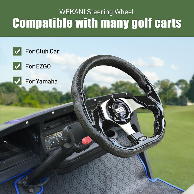 WEKANI D Golf Cart 12.5 Inch Steering Wheel,For Club Car EZGO Yamaha Golf Cart,with Car Horn Button,Cool racing steering wheel black - Image 2